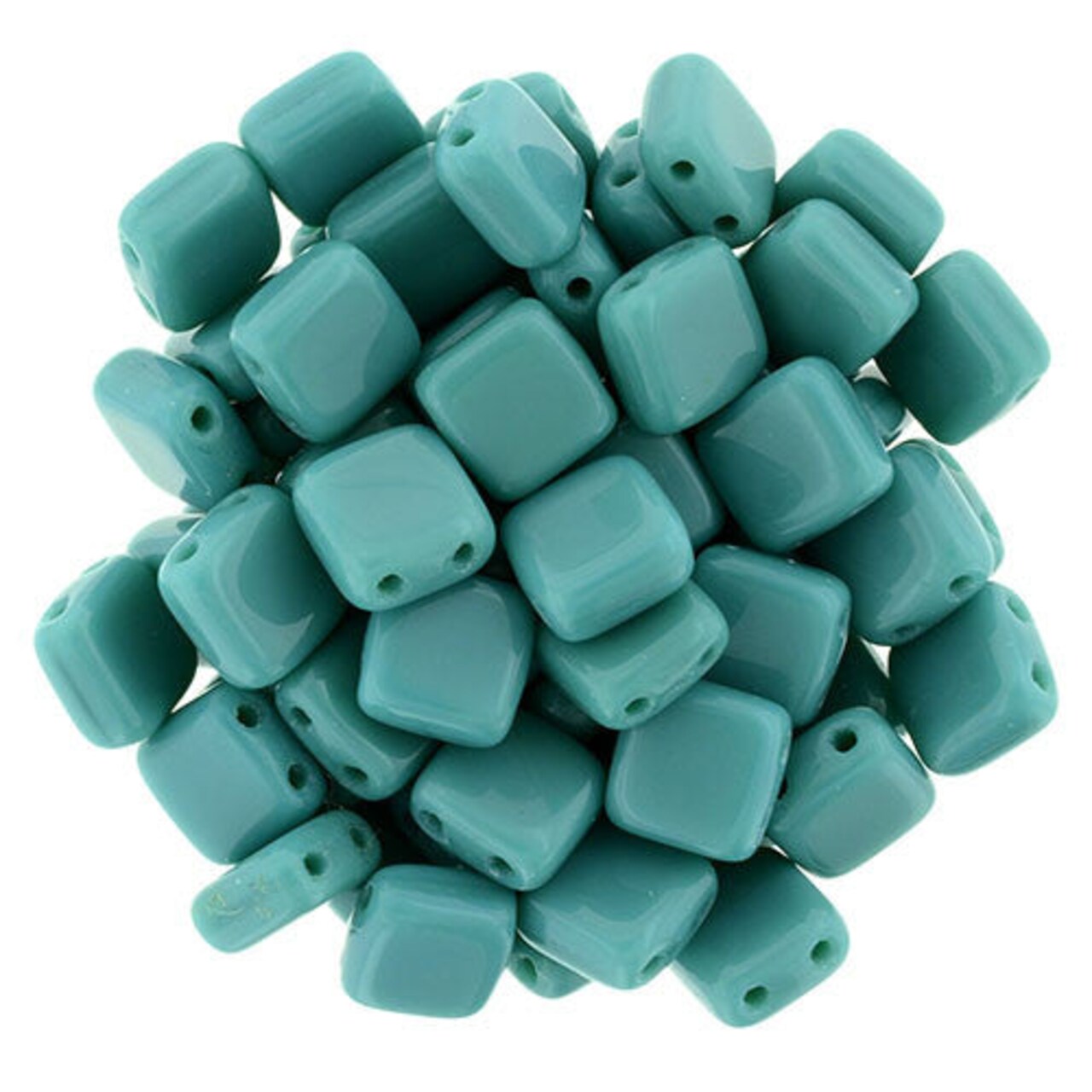 Czechmate 6mm Square Glass Czech Two Hole Tile Bead, Persian Turquoise